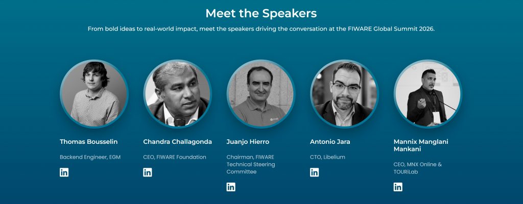 Algunos de los Speakers de la edición 2026 del FIWARE Global Summit que este año se celebra en Menton (Francia).